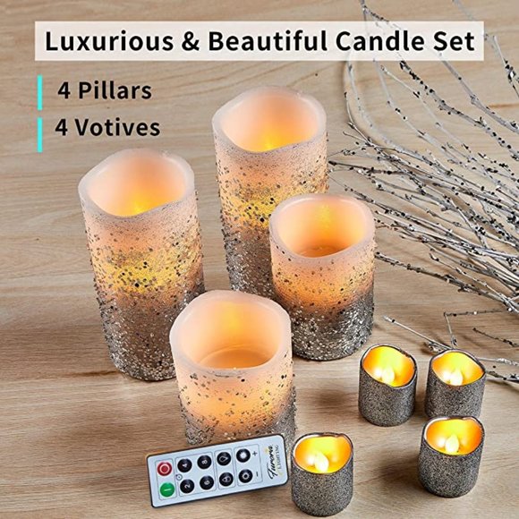 Accents Sparkle Silver Glitter Flameless Candles Wremote Battery
